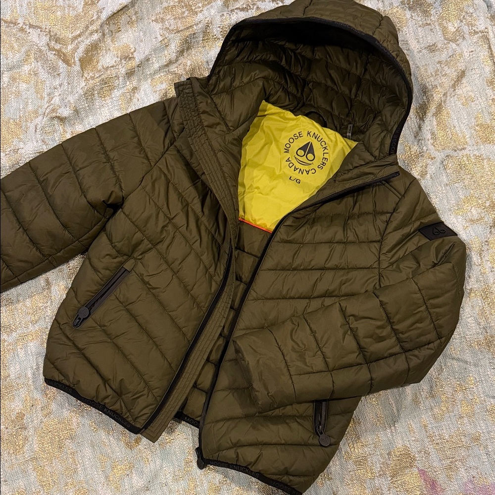 Moose Knuckles Kids Dark Olive Color Puffer Jacket